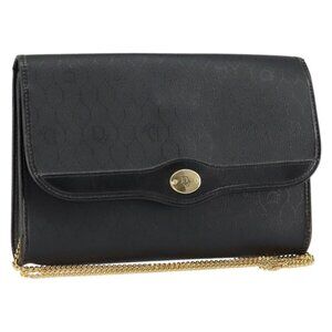 Authentic Christian Dior Honeycomb Canvas Chain Shoulder Bag PVC Black Gold